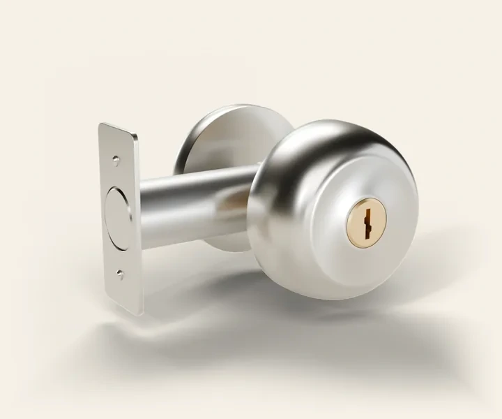 A deadbolt seen from the outside: the cylinder, the latch and the bolt